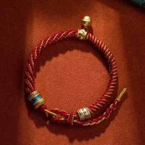 Tibetan Six-Word Mantra Bracelet with Five-Colored Cord – Health and Good Fortune