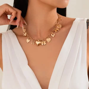 Alloy Heart Charm Collarbone Necklace
